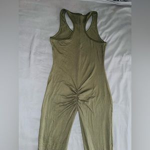 Athletic comfy scrunchy butt olive green jumpsuit